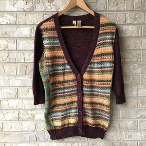 BKE Cardigan Sweater Button Up Maroon Multicolor L